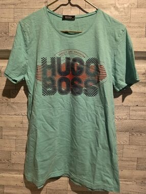 Hugo Boss Mint Green Short-Sleeve Logo Tee with Red Accent